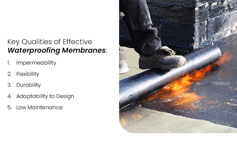 Slide discussing "Key qualities of effective waterproofing membranes"